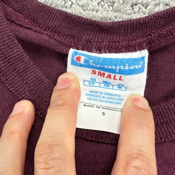 Champion Shirt Women Small S Burgundy Big Embroidered Chest Logo T-Shirt Ladies - Picture 6 of 11